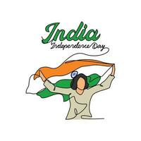 uno continuo línea dibujo de India independencia día con blanco antecedentes. patriótico símbolo diseño en sencillo lineal estilo. India independencia día diseño concepto vector ilustración.