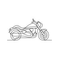 One continuous line drawing of motorcycle as land vehicle with white background. Land transportation design in simple linear style. Non coloring vehicle design concept vector illustration