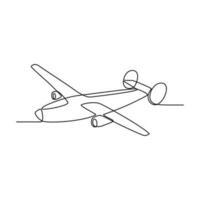 One continuous line drawing of airplane as air vehicle and transportation with white background.Air transportation design in simple linear style.Non coloring vehicle design concept vector illustration