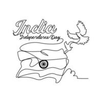 One continuous line drawing of India Independence Day with white background. Patriotic symbol design in simple linear style. India Independence day design concept vector illustration.