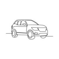 One continuous line drawing of car as land vehicle with white background. Land transportation design in simple linear style. Non coloring vehicle design concept vector illustration