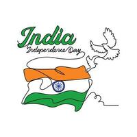 One continuous line drawing of India Independence Day with white background. Patriotic symbol design in simple linear style. India Independence day design concept vector illustration.