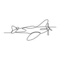 One continuous line drawing of airplane as air vehicle and transportation with white background.Air transportation design in simple linear style.Non coloring vehicle design concept vector illustration