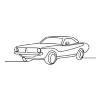 One continuous line drawing of car as land vehicle with white background. Land transportation design in simple linear style. Non coloring vehicle design concept vector illustration