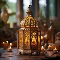 Eid mubarak and ramadan kareem greetings with islamic lantern and mosque. Eid al fitr background. Eid al fitr background of window concept by photo