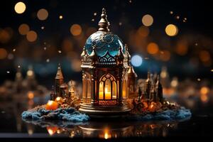 Eid mubarak and ramadan kareem greetings with islamic lantern and mosque. Eid al fitr background. Eid al fitr background of window concept by photo