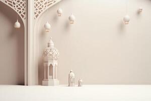 Eid mubarak and ramadan kareem greetings with islamic lantern and mosque. Eid al fitr background. Eid al fitr background of window concept by photo