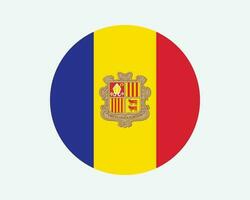 Andorra Round Country Flag. Circular Andorran National Flag. Principality of Andorra Circle Shape Button Banner. EPS Vector Illustration.