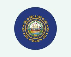 New Hampshire USA Round State Flag. NH, US Circle Flag. State of New Hampshire, United States of America Circular Shape Button Banner. EPS Vector Illustration.