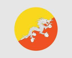 Bhutan Round Country Flag. Circular Bhutanese National Flag. Kingdom of Bhutan Circle Shape Button Banner. EPS Vector Illustration.