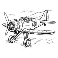 Plane coloring pages drawing for kids vector