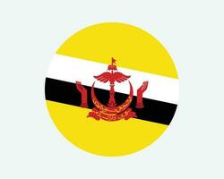 Brunei Round Country Flag. Circular Bruneian National Flag. Brunei Darussalam Circle Shape Button Banner. EPS Vector Illustration.