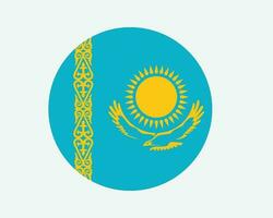 Kazakhstan Round Country Flag. Kazakhstani Circle National Flag. Republic of Kazakhstan Circular Shape Button Banner. EPS Vector Illustration.