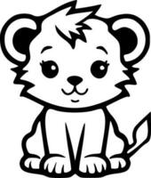 Cute sitting doodle lion black outlines vector illustration