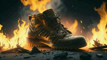 Ai generative, safety shoes on fire video animation