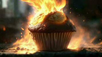 delicious muffin in fire video animation