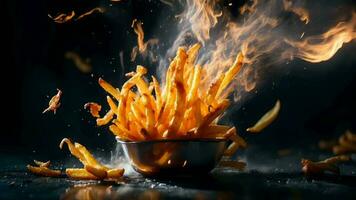 francés papas fritas en fuego vídeo animación video