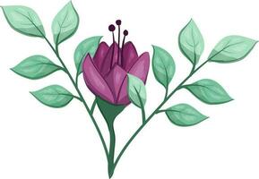 Illustration of a Purple Flower with Green Leaves on a White Background vector