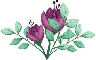 Illustration of a Purple Flower with Green Leaves on a White Background vector