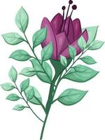 Illustration of a Purple Flower with Green Leaves on a White Background vector