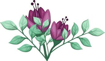 Illustration of a Purple Flower with Green Leaves on a White Background vector