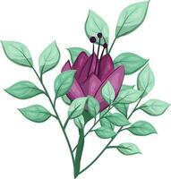 Illustration of a Purple Flower with Green Leaves on a White Background vector