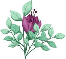 Illustration of a Purple Flower with Green Leaves on a White Background vector