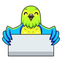 Cute orange bellied parrot cartoon holding blank sign vector