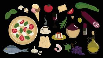 Italian or mediterranian food isolated objects set vector