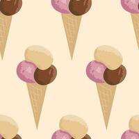 Vector seamless pattern with ice cream cones on biege. Wallpaper, background, paper or textile print