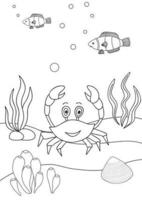 Cute cartoon crab. Coloring book or page for kids. Marine life vector