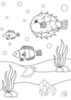 Cute cartoon fish. Coloring book or page for kids. Marine life vector