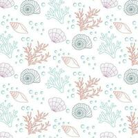 Seamless pattern with seashells and corals. Marine background. Perfect for greetings, invitations, manufacture wrapping paper, textile and web design vector