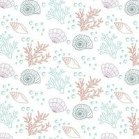 Seamless pattern with seashells and corals. Marine background. Perfect for greetings, invitations, manufacture wrapping paper, textile and web design vector