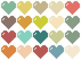 Set of pixel heart icon in shabby chic color. Retro vintage pixel heart design for background. vector