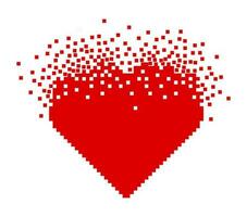 Scattered pixel heart. Broken heart symbol isolated on white background. vector