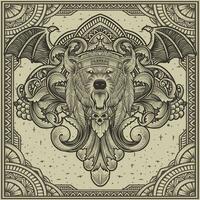 Illustration of tribal bear head with vintage engraving ornament in back perfect for your business and Merchandisea vector