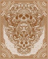 ilustración de lobo cabeza con cráneo sombrero Clásico grabado ornamento en espalda Perfecto para tu negocio y mercancías vector