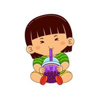 Kawaii kids drinking ice cream vector illustration