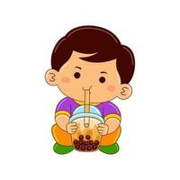 Kawaii kids drinking ice cream vector illustration