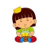 Kawaii kids drinking ice cream vector illustration