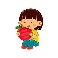 Kids eating fruit vector illustration