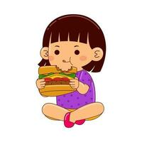 Kids eating fast food vector illustration