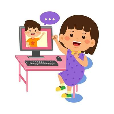 cute little kid girl use computer