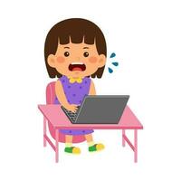 linda pequeño niño utilizar ordenador portátil vector ilustración