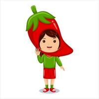 girl kids red chili character costume vector