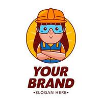 Woman Engineer Cartoon Character Logo Vector Template