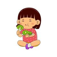 Kids eating fruit vector illustration