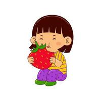 Kids eating fruit vector illustration