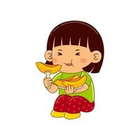 Kids eating fruit vector illustration